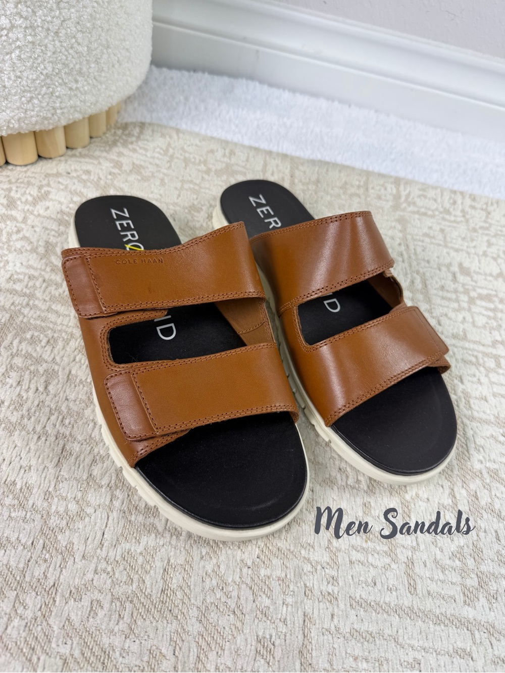 Cole Haan Tan Leather Double-Strap Slide Sandals for Men